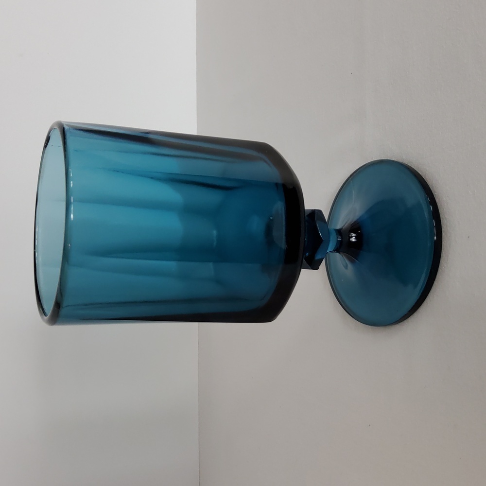 Vintage Footed Teal Blue Drinking Glass - Picture 4 of 4